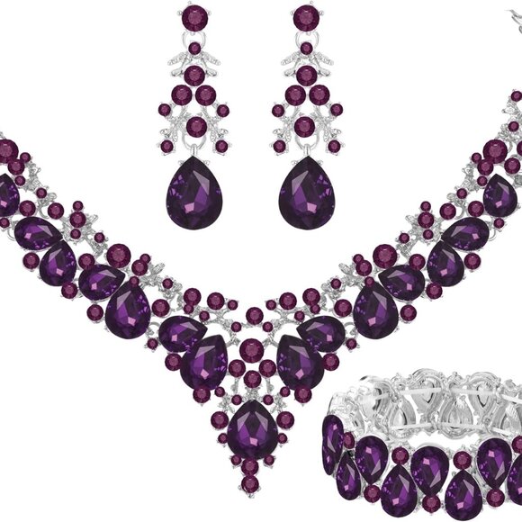 Elegant Bridal Jewelry Set for Women/Bridesmaids Crystal Leaf Cluster Wedding - Picture 1 of 6